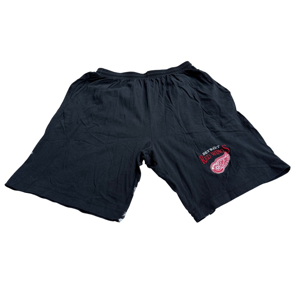 Detroit Red Wings NHL Lounge Shorts Mens Black Jersey Knit Elastic Waist Logo
